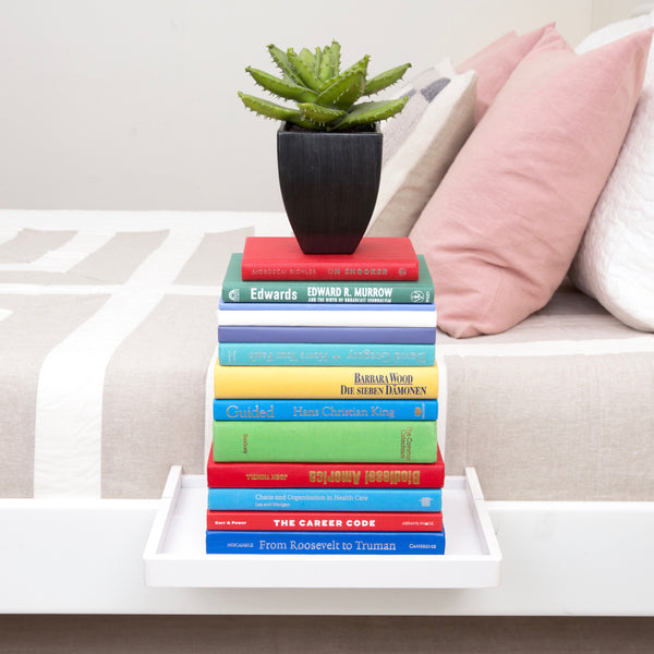 BedShelfie - Modern Bamboo Bedside Shelf / Space-Saving, Floating Nightstand (in White) - BedShelfie