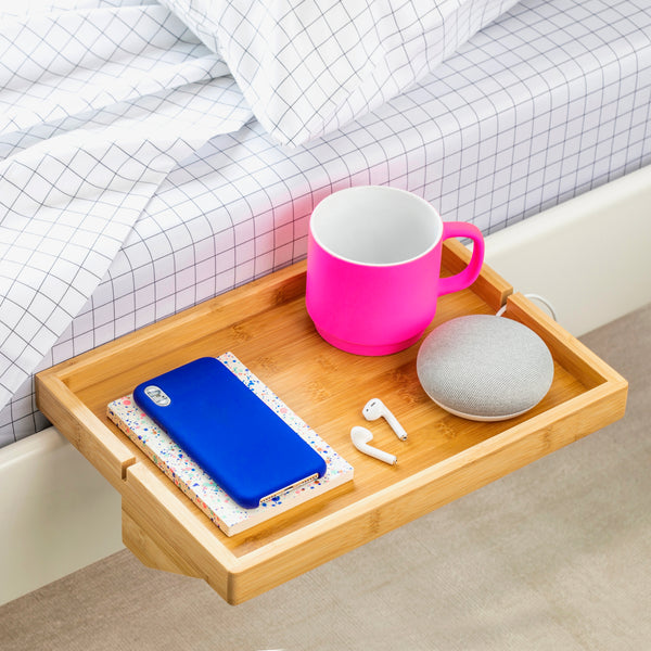 BedShelfie - Modern Bamboo Bedside Shelf / Space-Saving, Floating Nightstand (in Natural Bamboo)