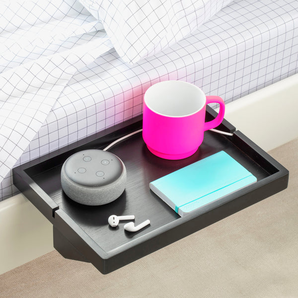 BedShelfie - Bamboo Bedside Shelf / Space-Saving Floating Nightstand (in Black)