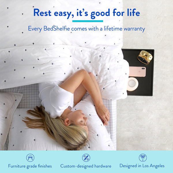 BedShelfie Plus - Bamboo Bedside Shelf / Space-Saving Floating Nightstand (Plus Size in White)