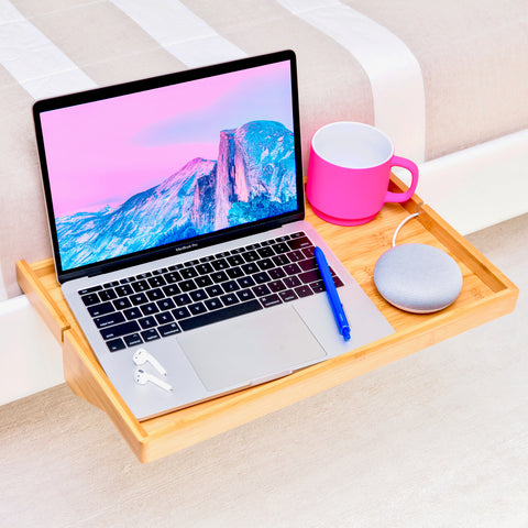 BedShelfie Plus - Bamboo Bedside Shelf / Space-Saving Floating Nightstand (Plus Size in Natural)