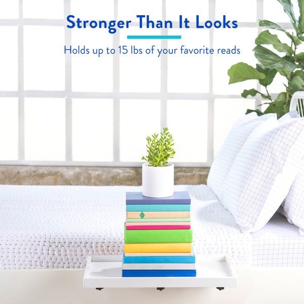 BedShelfie Plus - Bamboo Bedside Shelf / Space-Saving Floating Nightstand (Plus Size in White)